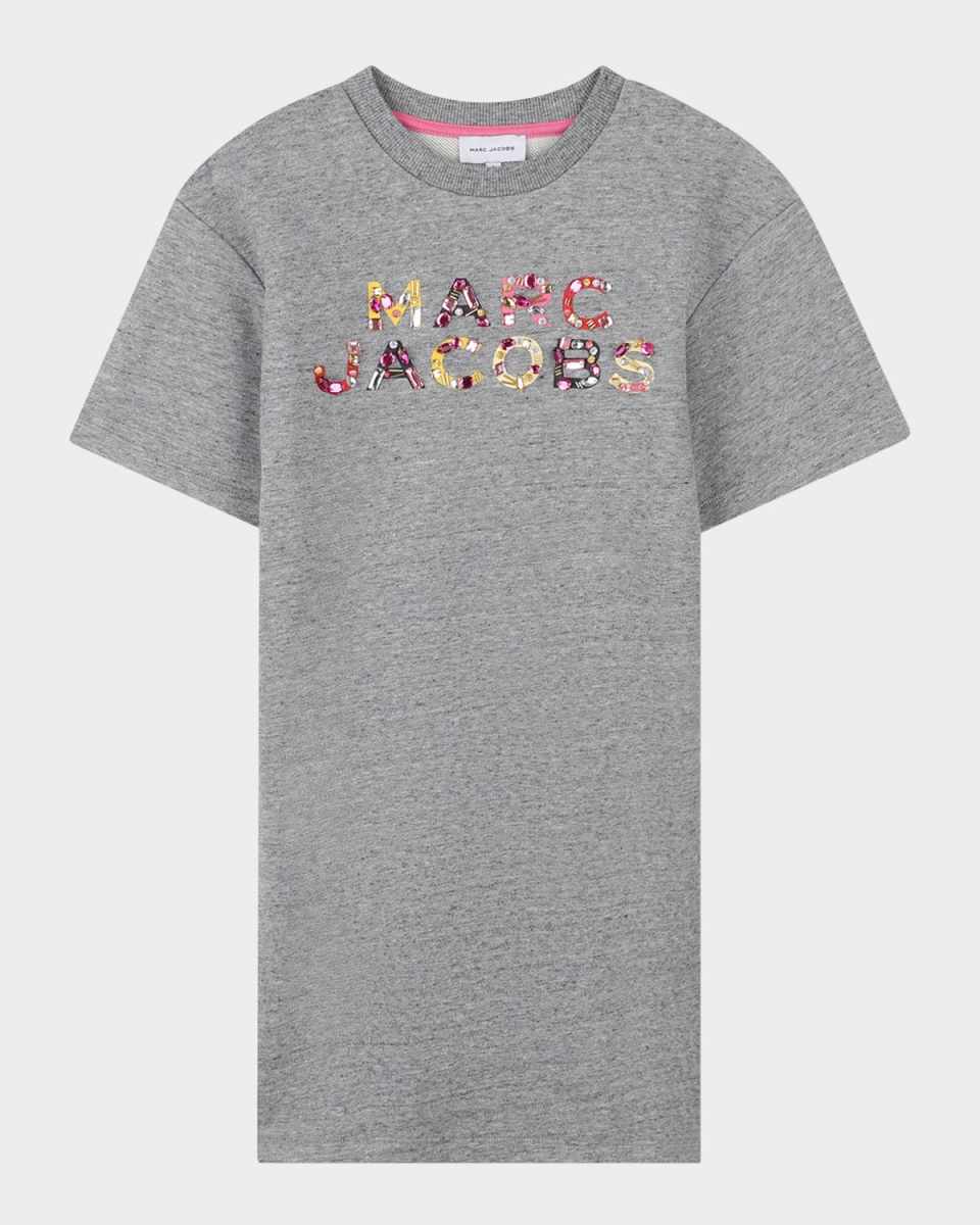 Girl's Jeweled Logo Short-Sleeve T-Shirt Dress, Size 4-